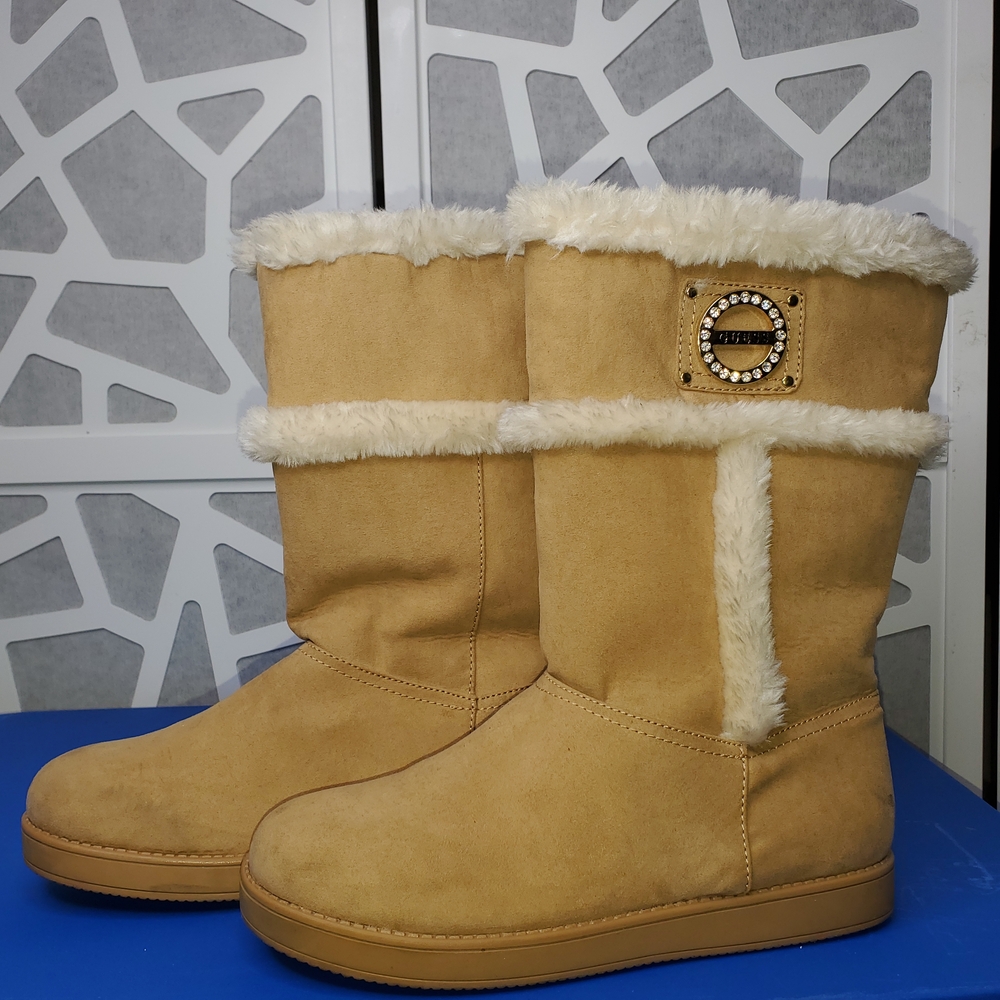 Guess Tan Fur-Trimmed Winter Boots
